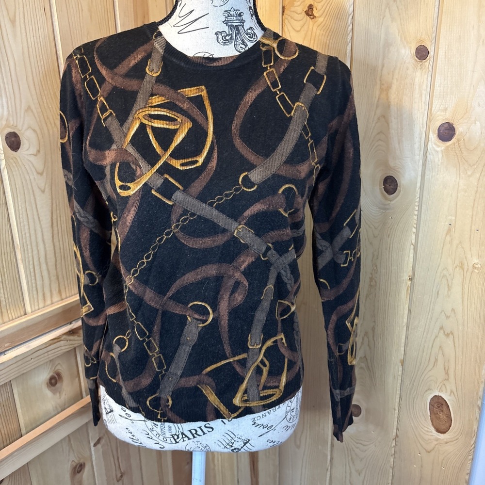 Vintage Y2K Lauren Ralph Lauren Petite Horse Equestrian Sweater Silk Cashmere